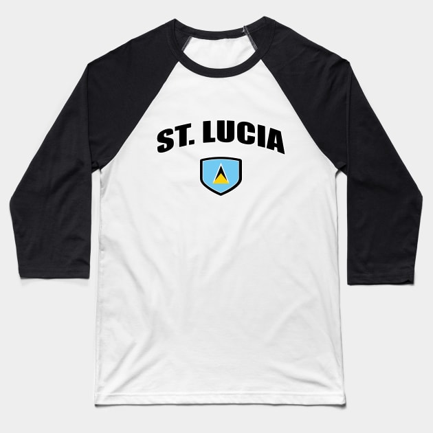 St Lucia National National Flag Shield Baseball T-Shirt by IslandConcepts